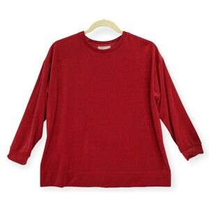 Woman Within Red Velour Tunic Top Womens 18-20 Oversized Long Sleeve Holiday